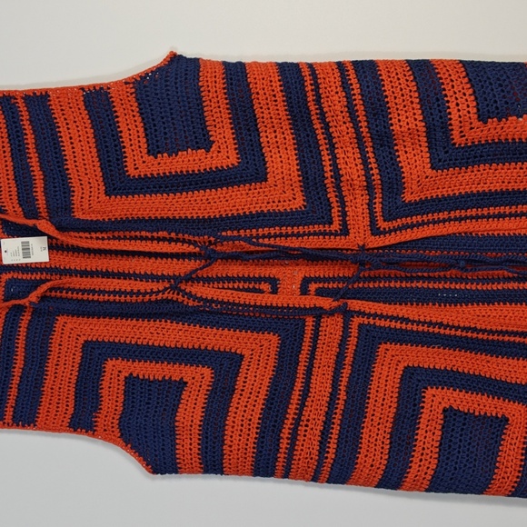 FRNCH NWT Cybille Sleeveless Crochet Jacket Vibrant Orange and Blue Knit Medium - Picture 7 of 16